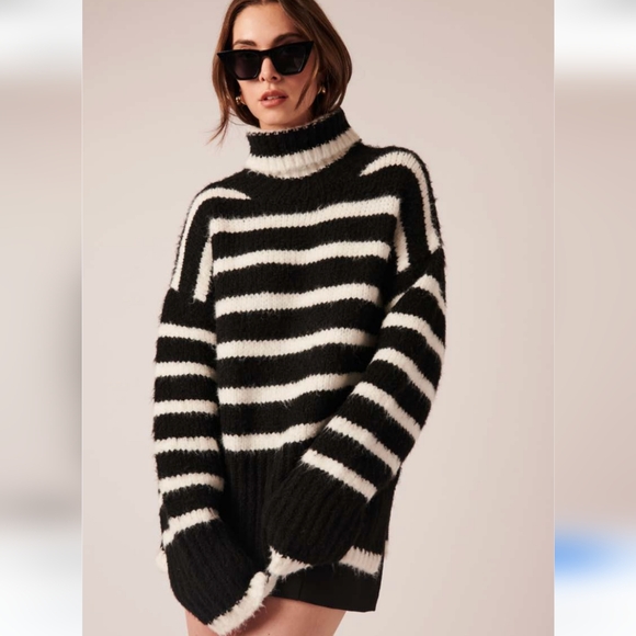 Garmentory Line The Label Tabby Wool Blend Striped Turtleneck Sweater - Picture 1 of 8